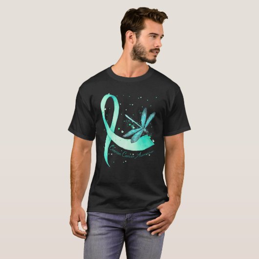 Hippie Dragonfly Aquamarin Ribbon Ovarialkarzinom T-Shirt (Vorne ganz)