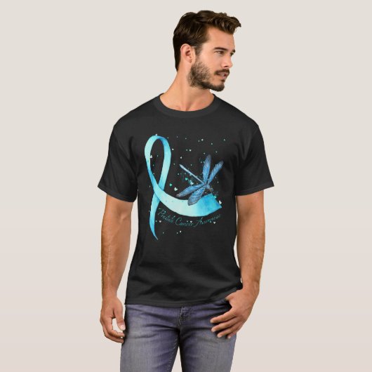Hippie Dragonfly Light Blue Ribbon Prostatakrebs T-Shirt (Vorne ganz)