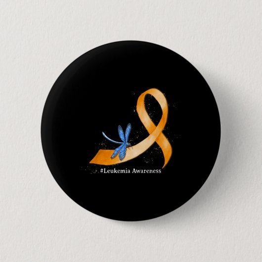 Hippie Dragonfly Orange Ribbon Leukemia Bewusstsei Button (Vorderseite)