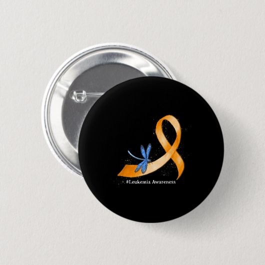 Hippie Dragonfly Orange Ribbon Leukemia Bewusstsei Button (Vorne & Hinten)
