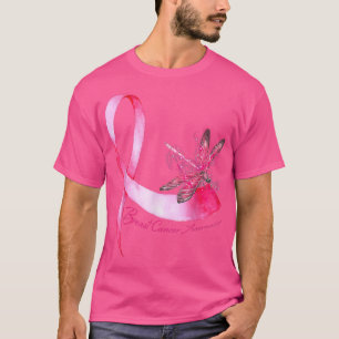 Hippie Dragonfly Pink Ribbon Brustkrebs Awarene T-Shirt