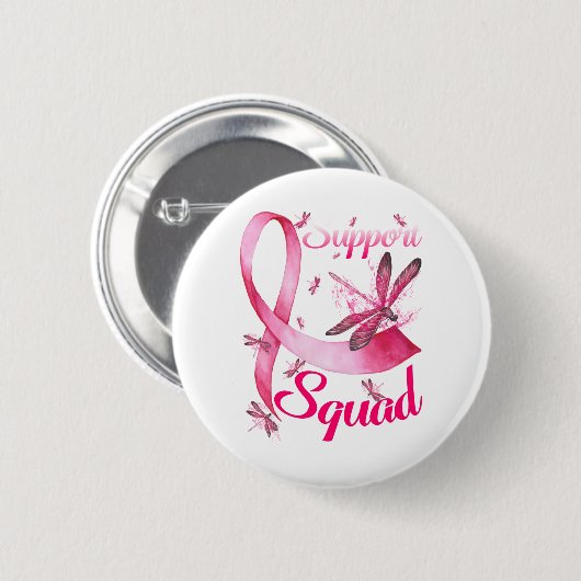 Hippie Dragonfly Pink Ribbon Brustkrebs Button (Vorne & Hinten)