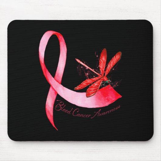 Hippie Dragonfly Red Ribbon Blood Cancer Awareness Mousepad (Vorne)