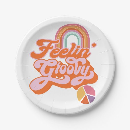 Hippie Feelin' Groovy Rainbow Peace Sign Pappteller (Vorderseite)