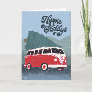 Hippie-Feiertage Retro-Bus & Baum-Grußkarte Karte