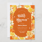 Hippie Floral Retro Groovy 70er Orange Babydusche Einladung