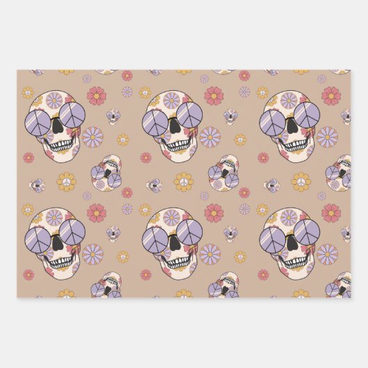 Hippie Floral Skull Geschenkpapier Set (Vorderseite)