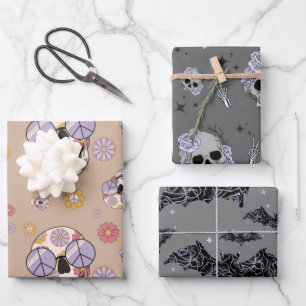 Hippie Floral Skull Geschenkpapier Set