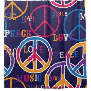 Hippie-Frieden: Lebendiges Symboldesign. Duschvorhang