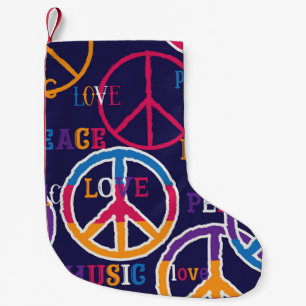 Hippie-Frieden: Lebendiges Symboldesign. Kleiner Weihnachtsstrumpf