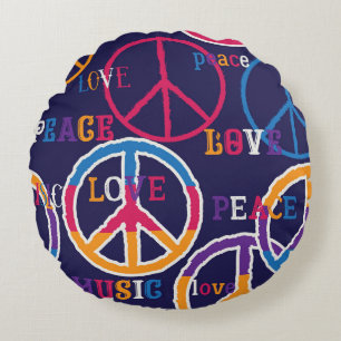 Hippie-Frieden: Lebendiges Symboldesign. Rundes Kissen