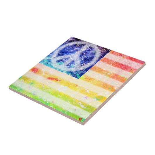 Hippie-Friedensfreak-Flagge Fliese (Seite)