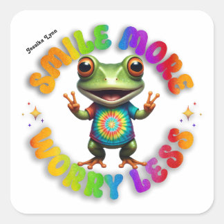 Hippie Frog Happy Positive Erscheinung Custom pers Quadratischer Aufkleber