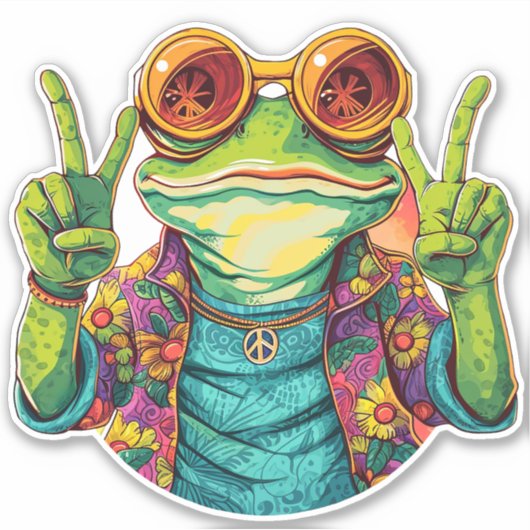 Hippie Frog Peace Sign Sticker (Vorderseite)
