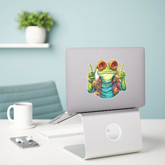 Hippie Frog Peace Sign Sticker (Laptop auf Schreibtisch)