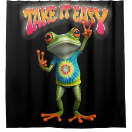 Hippie Frog Take it Easy Fun Colorful  Duschvorhang