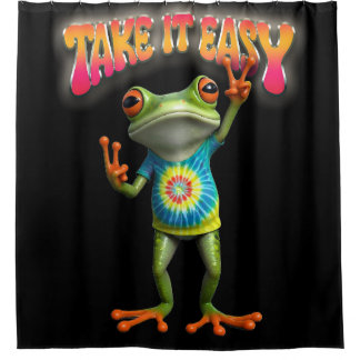 Hippie Frog Take it Easy Fun Colorful  Duschvorhang