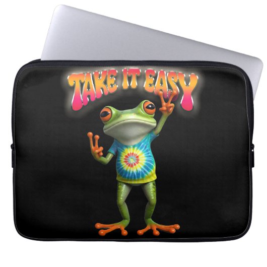 Hippie Frog Take it Easy Fun Colorful Laptopschutzhülle (Vorderseite)