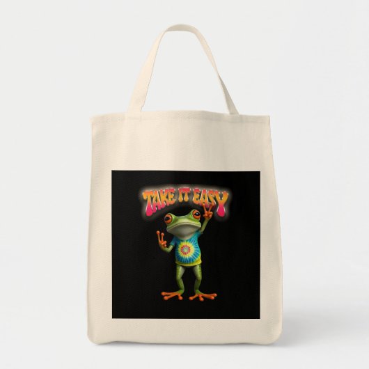 Hippie Frog Take it Easy Fun Colorful  Tragetasche (Vorne)