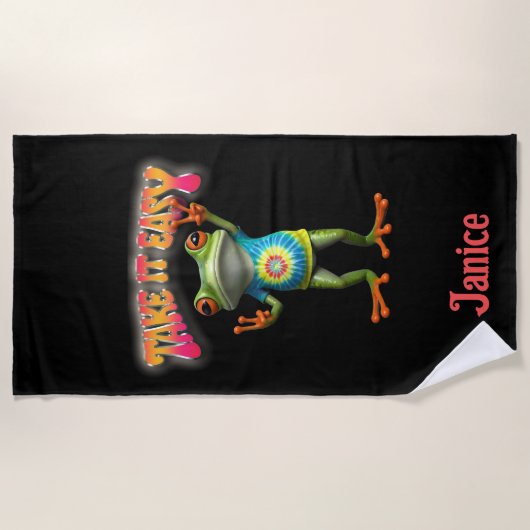 Hippie-Frosch Nimm's Leicht Farbenfroh  Strandtuch (Vorderseite)