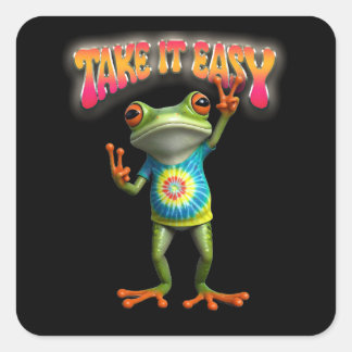 Hippie-Frosch Nimm's leicht Lustig Bunt Quadratischer Aufkleber