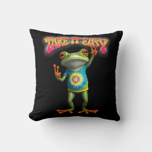 Hippie-Frosch Nimm's leicht Lustige Farben Kissen