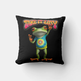 Hippie-Frosch Nimm's leicht Lustige Farben Kissen