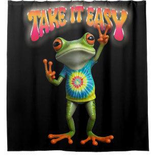 Hippie-Frosch Nimm's Leicht Spaßige Farben  Duschvorhang
