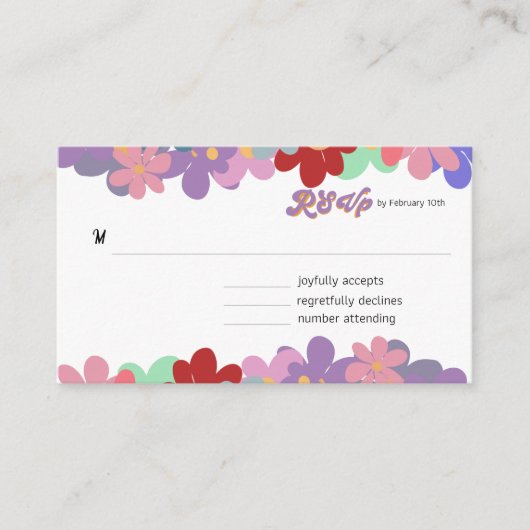 Hippie funky Groovy Blumenhochzeit RSVP Begleitkarte (Vorderseite)