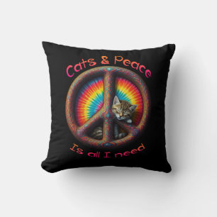 Hippie Gefärbte Krawatte Cat Lovers Peace - Zeiche Kissen