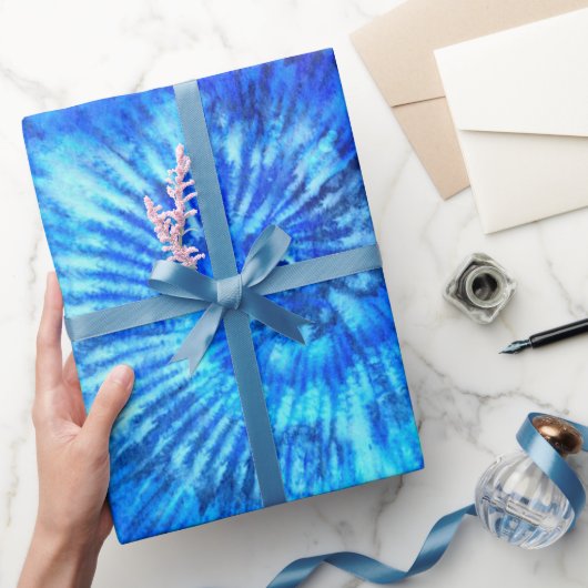 Hippie Gefärbte Krawatte Muster Watercolor Blau Mo Geschenkpapier (Schenken)