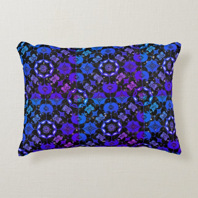 Hippie Gemustert Geometric Blue Lila Black Dekokissen (Vorderseite)