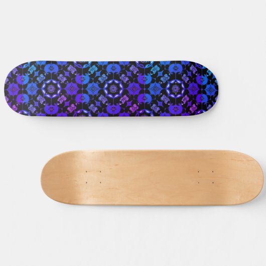 Hippie Gemustert Retro Geometric Blue Lila Black Skateboard (Horizontal)