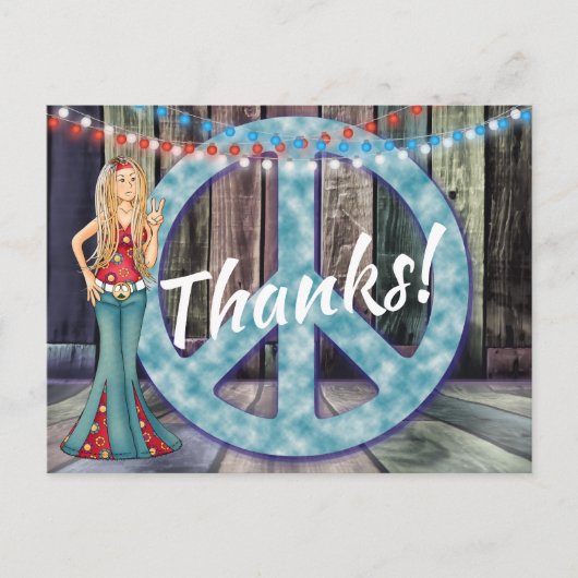 Hippie Girl and Peace Sign Vielen Dank! Danke Postkarte (Vorderseite)