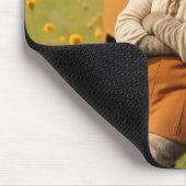 Hippie Girl Cat Leaning on a Retro Van Mousepad (Ecke)