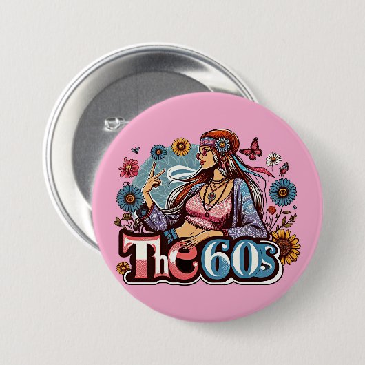 Hippie Girl Cick Peace signiert Finger Kunst Button (Vorne & Hinten)