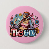 Hippie Girl Cick Peace signiert Finger Kunst Button (Vorderseite)