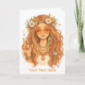 Hippie Girl Giving a Peace Gesture Blank Art Card Karte (Vorderseite)