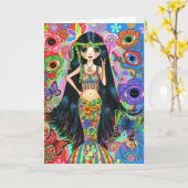 Hippie Girl Mermaid Card Karte (Gelbe Blume)