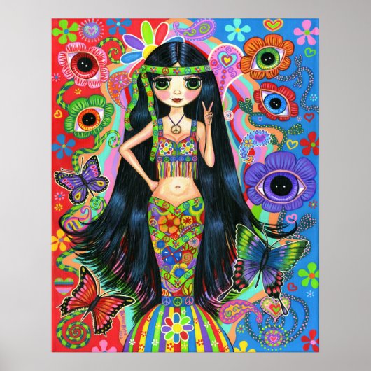 Hippie Girl Mermaid Poster (Vorne)