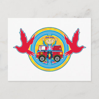 Hippie Girl mit Camper Van & Doves Postkarte