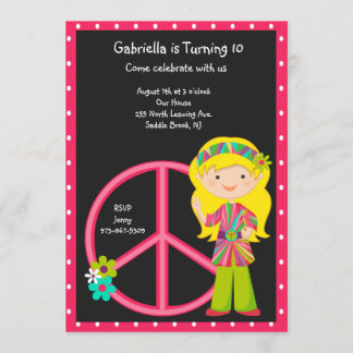 Hippie Girl mit Peace Sign Girl Einladung