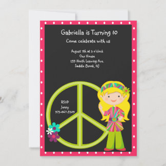 Hippie Girl mit Peace Sign Girl Einladung