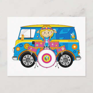 Hippie Girl mit Trommeln und Camper Van Postkarte