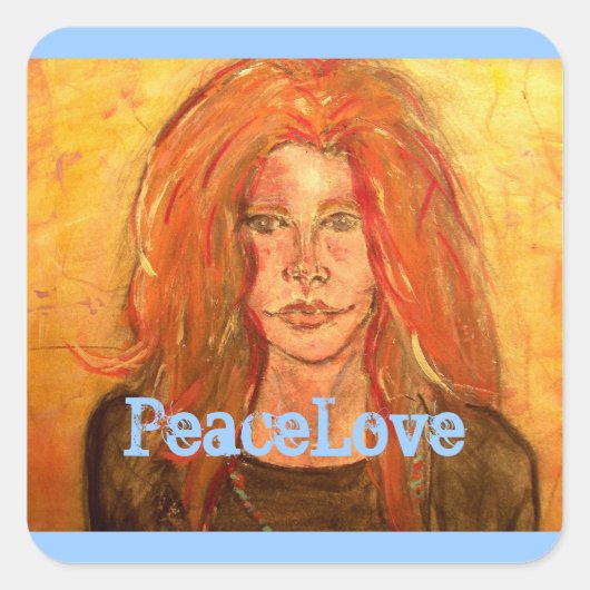 Hippie Girl PeaceLove Quadratischer Aufkleber (Vorderseite)