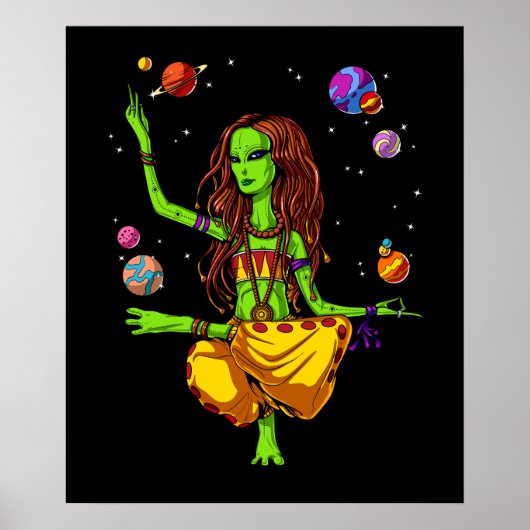 Hippie Girl Space Alien Zen Yoga Meditation Poster (Vorne)