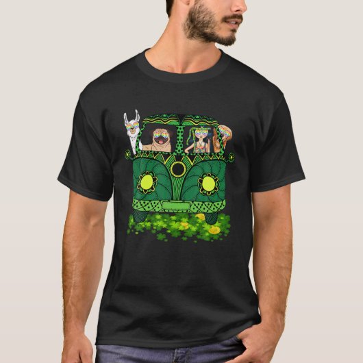 Hippie Girl St Patricks Day RV Bus mit Hund Peace T-Shirt (Vorderseite)