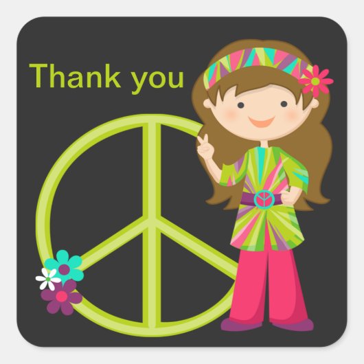 Hippie Girl with Peace Sign Girls Sticker (Vorderseite)
