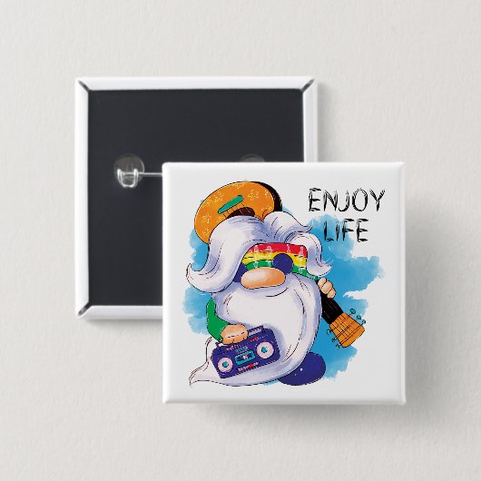 Hippie Gnome: Genießen Sie das Leben Button (Vorne & Hinten)