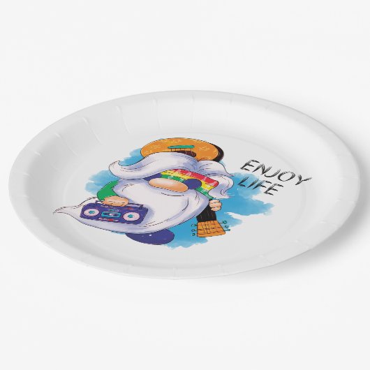 Hippie Gnome: Genießen Sie das Leben Pappteller (Schrägansicht)